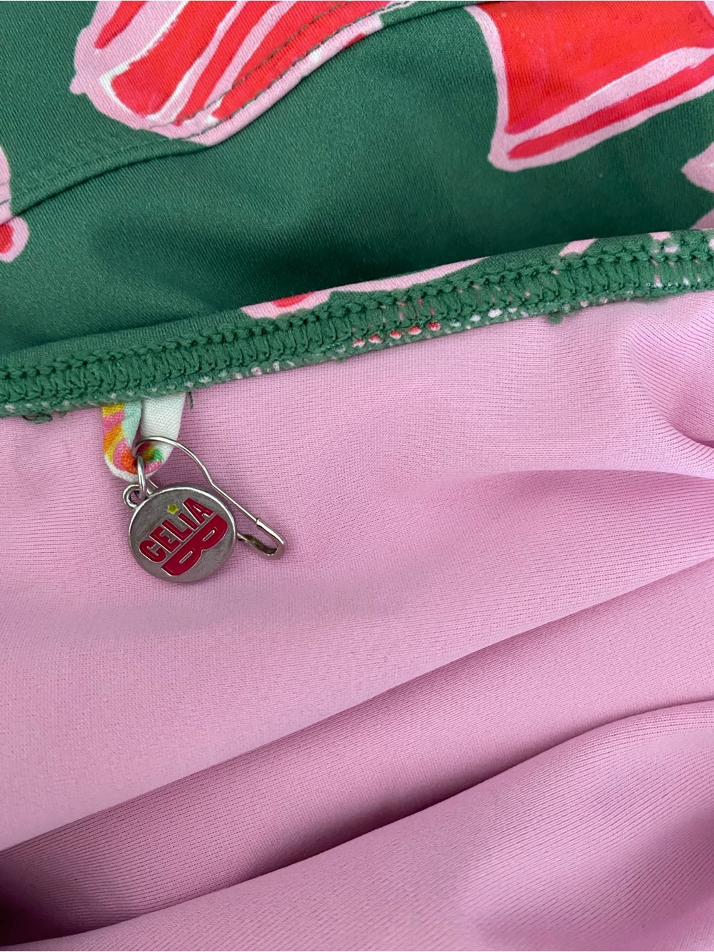 Celia B Granato One Piece Tie Shoulder Swimsuit Green Pink Size XL - Picture 6 of 8